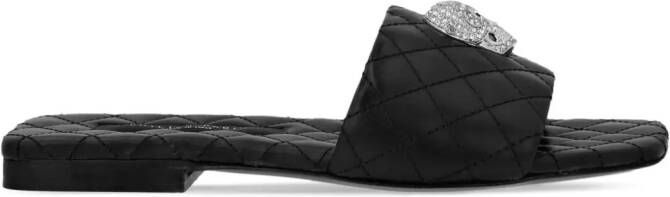 Philipp Plein skull-embellished quilted leather slides Black