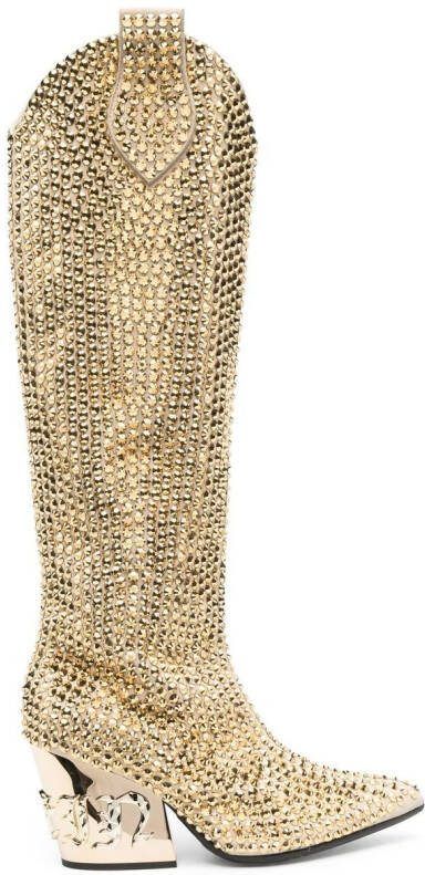 Philipp Plein Strass CowBoy calf-length boots Gold