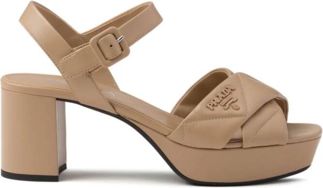 Prada 65mm quilted platform leather sandals Neutrals