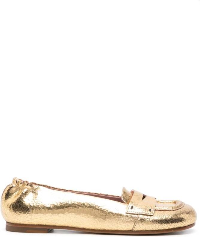 Premiata crinkled leather ballerina shoes Gold