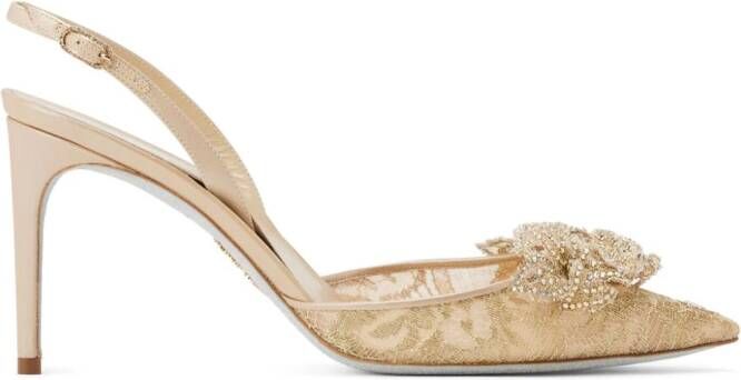 René Caovilla Floriane 80mm lace pumps Neutrals