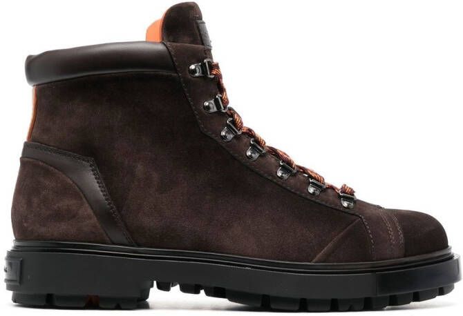 Santoni lace-up suede boots Brown