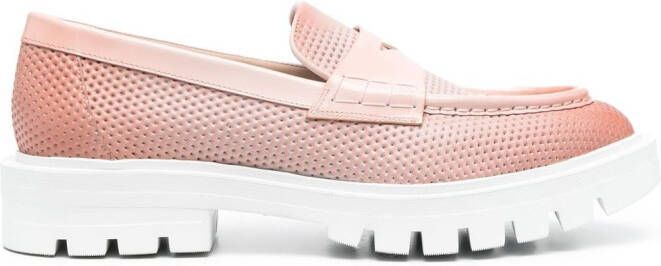 Santoni leather penny loafers Pink