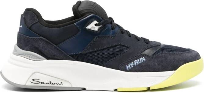 Santoni logo-embroidered panelled sneakers Blue