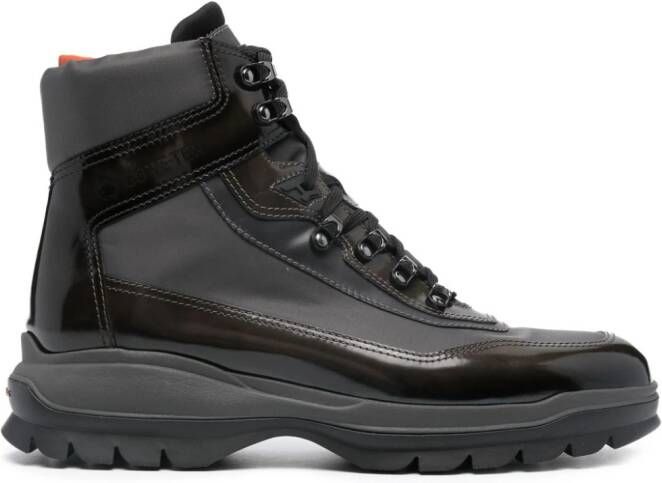 Santoni panelled-design lace-up hiking boots Grey