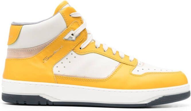 Santoni panelled hi-top leather sneakers Yellow