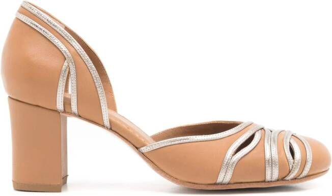 Sarah Chofakian Brive 55mm metallic-trim leather pumps Brown