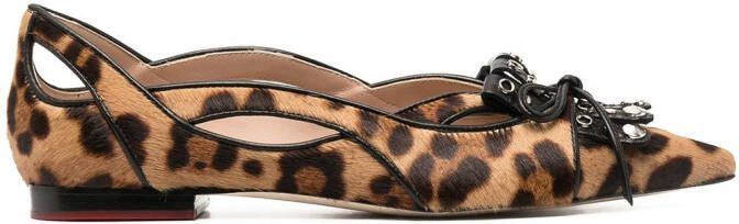Scarosso bow-detail pointed-toe ballerina shoes Brown