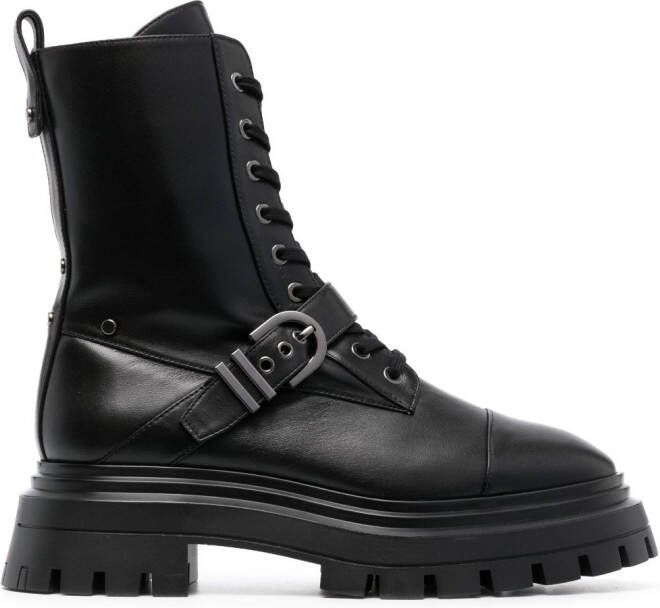 Stuart Weitzman Maverick Bedford Moto leather boots Black