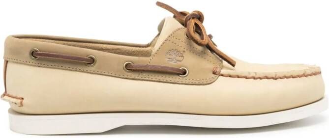 Timberland logo-debossed leather boat shoes Yellow