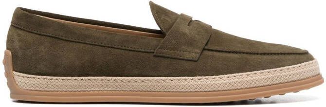 Tod's almond-toe suede loafers Green
