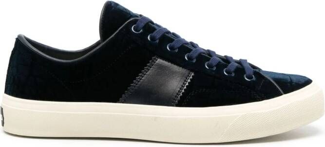 TOM FORD Cambridge crocodile-effect leather sneakers Blue