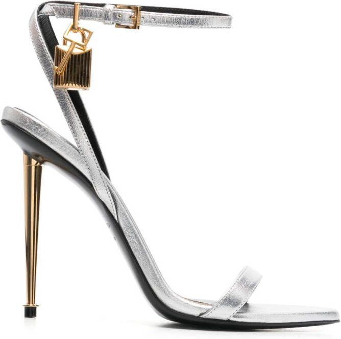 TOM FORD 105mm Padlock metallic open-toe sandals Grey