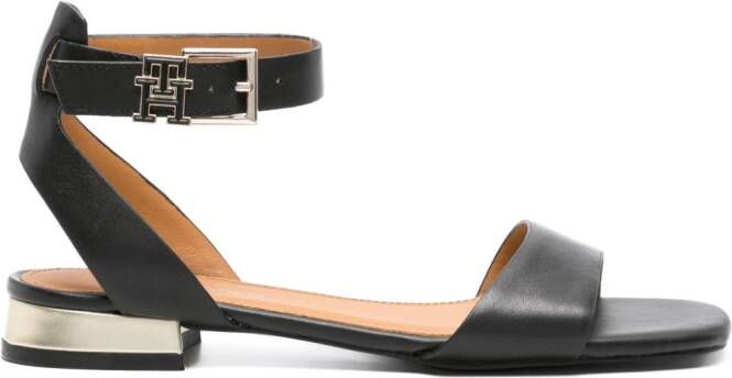 Tommy Hilfiger logo-plaque leather sandals Black
