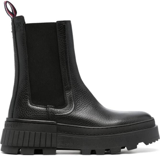 Tommy Hilfiger round-toe leather ankle boots Black