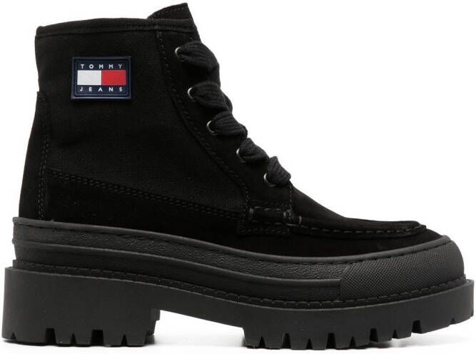 Tommy Jeans 40mm logo-patch lace-up boots Black