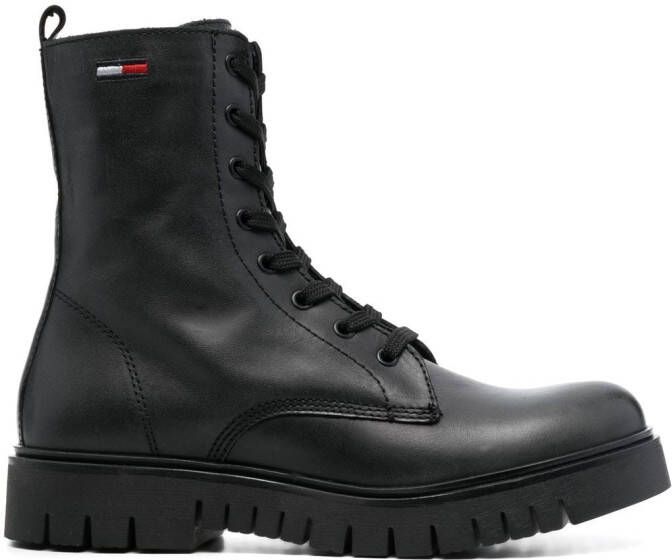 Tommy Jeans lace-up leather ankle boots Black