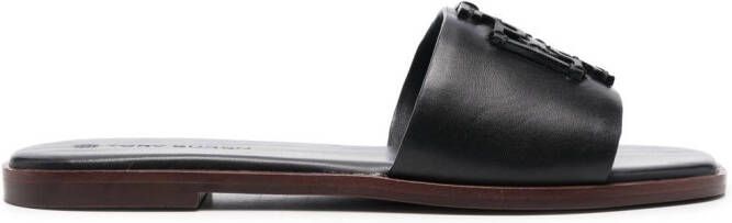 Tory Burch Ines logo-patch slides Black