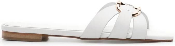 TWINSET Oval T-plaque leather slides White