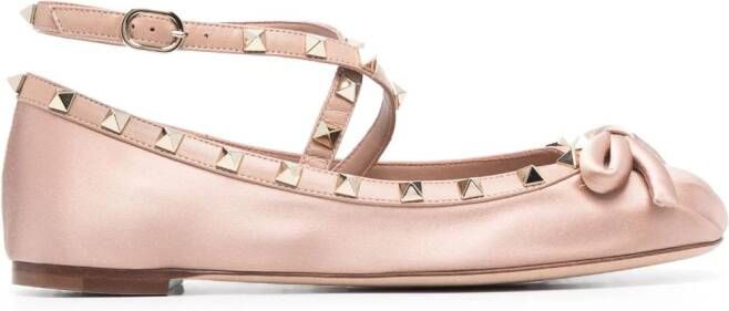 Valentino Garavani Rockstud satin ballet flats Pink