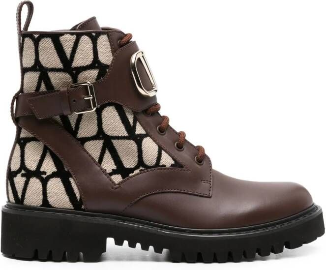 Valentino Garavani Toile Iconograph combat boots Brown