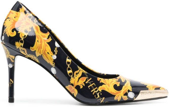 Versace Jeans Couture 80mm engraved-logo leather pumps Black