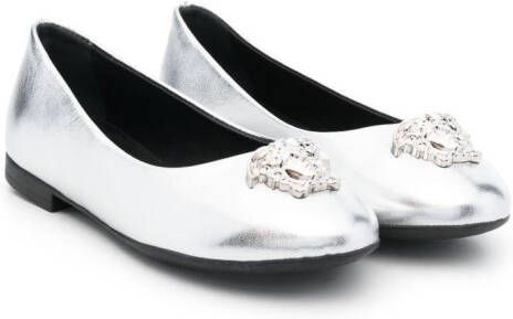 Versace Kids Medusa leather ballerina shoes Silver