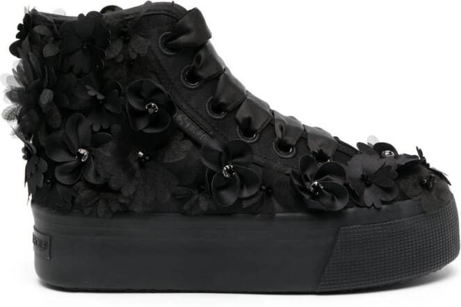 Viktor  Rolf x Superga flower-embellished high-top sneakers Black