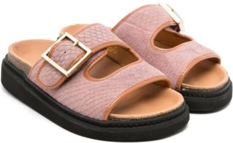 Zadig  Voltaire Kids wings-debossed suede slides Pink