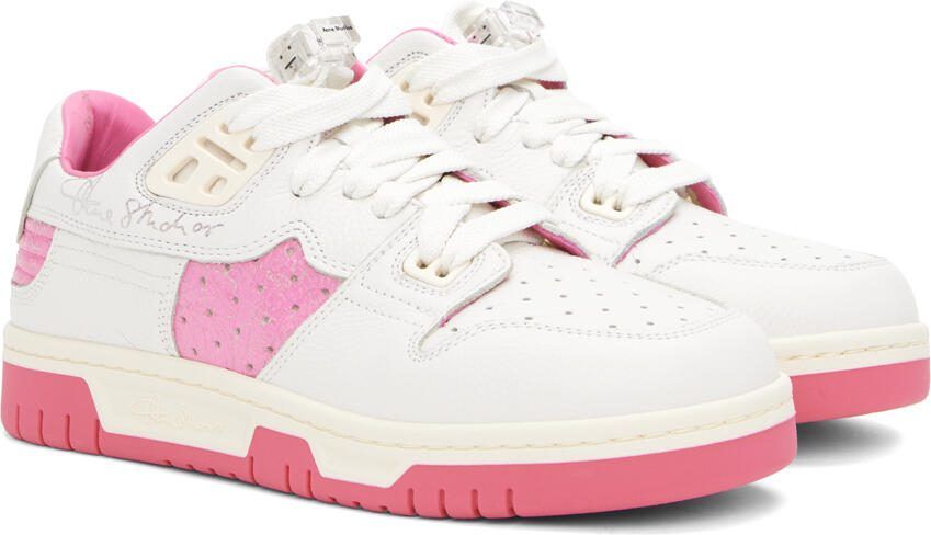 Acne Studios White  Pink Leather Low Top Sneakers - Picture 2