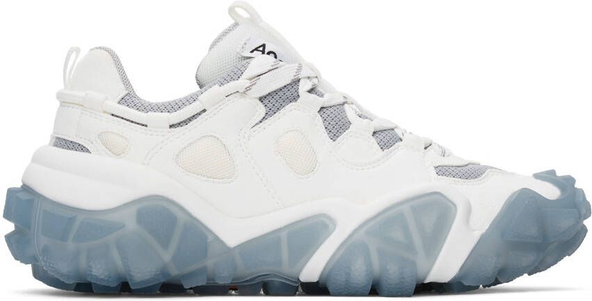 Acne Studios White  Blue Lace-Up Sneakers - Picture 4