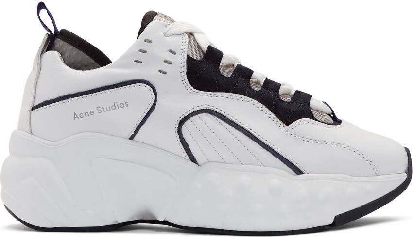 Acne Studios White  Navy Manhattan Sneakers - Picture 5