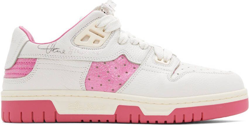 Acne Studios White  Pink Leather Low Top Sneakers - Picture 5