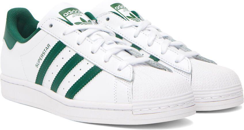 Adidas Originals White  Green Superstar Sneakers - Picture 2
