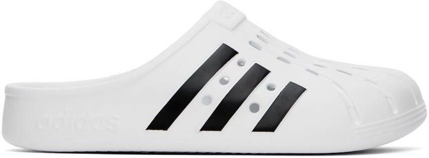 Adidas Originals White  Black Adilette Clog Sandals - Picture 4