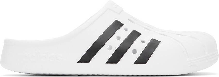 Adidas Originals White  Black Adilette Clog Sandals - Picture 6