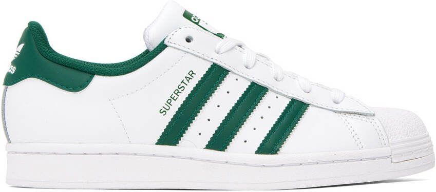 Adidas Originals White  Green Superstar Sneakers - Picture 6