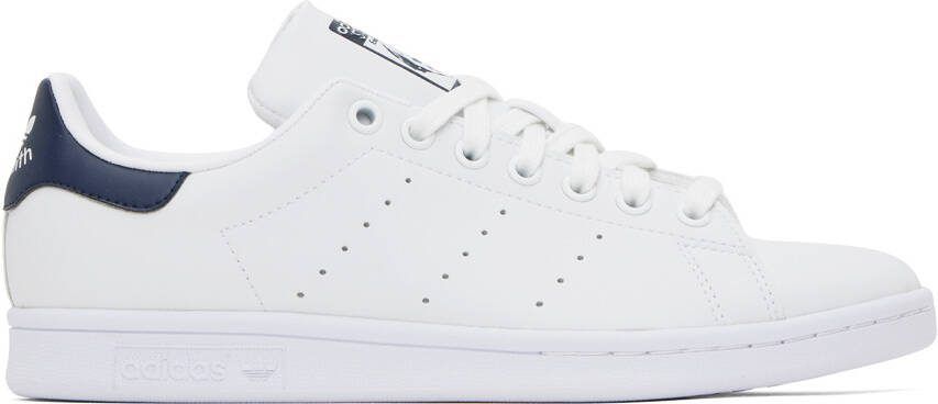 Adidas Originals White  Navy Stan Smith Sneakers - Picture 5