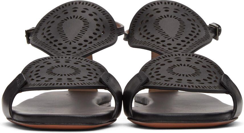 ALAÏA Black Plastron Openwork Flat Sandals - Picture 2