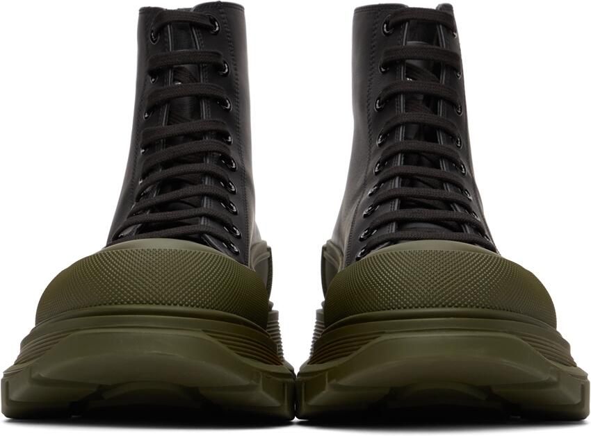 Alexander McQueen Black  Khaki Leather Tread Slick Sneakers - Picture 2