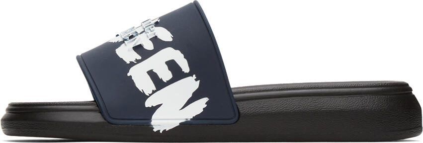 Alexander McQueen Black  Navy Rubber Pool Slides - Picture 4
