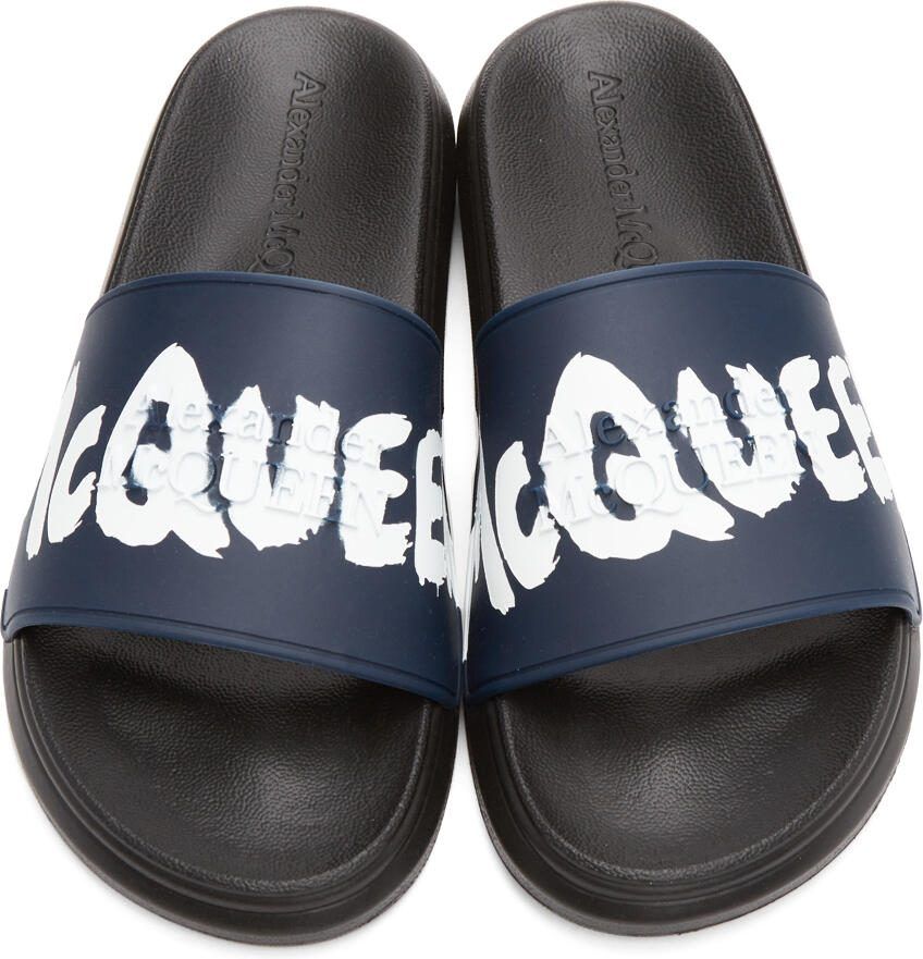 Alexander McQueen Black  Navy Rubber Pool Slides