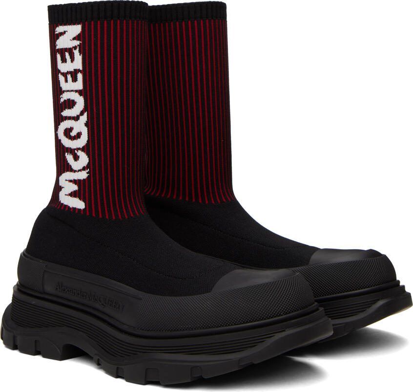 Alexander McQueen Black  Red Graffiti Tread Slick High-Top Sneakers - Picture 2