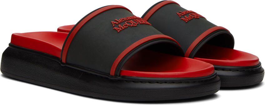 Alexander McQueen Black  Red Logo Pool Slides - Picture 2