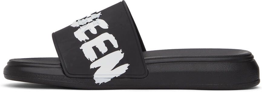 Alexander McQueen Black  White Graffiti Pool Slides - Picture 4