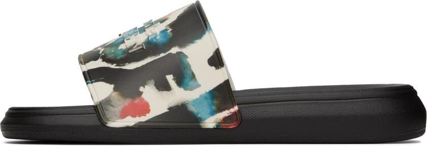 Alexander McQueen Black  White Graffiti Slides - Picture 4