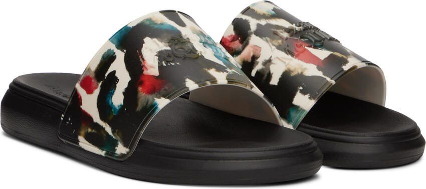 Alexander McQueen Black  White Graffiti Slides - Picture 2