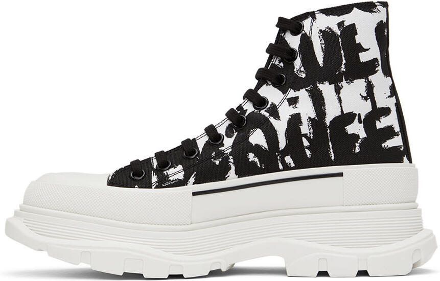 Alexander McQueen Black  White Graffiti Tread Slick Sneakers - Picture 3