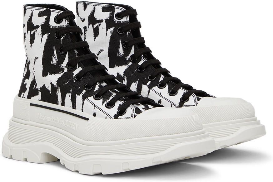 Alexander McQueen Black  White Graffiti Tread Slick Sneakers - Picture 2
