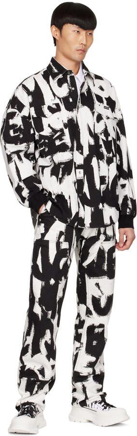 Alexander McQueen Black  White Graffiti Tread Slick Sneakers - Picture 4